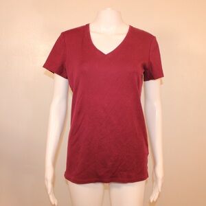 Uniqlo Women's Burgundy V-Neck Short Sleeve Tee Shirt Size L Soft Cotton